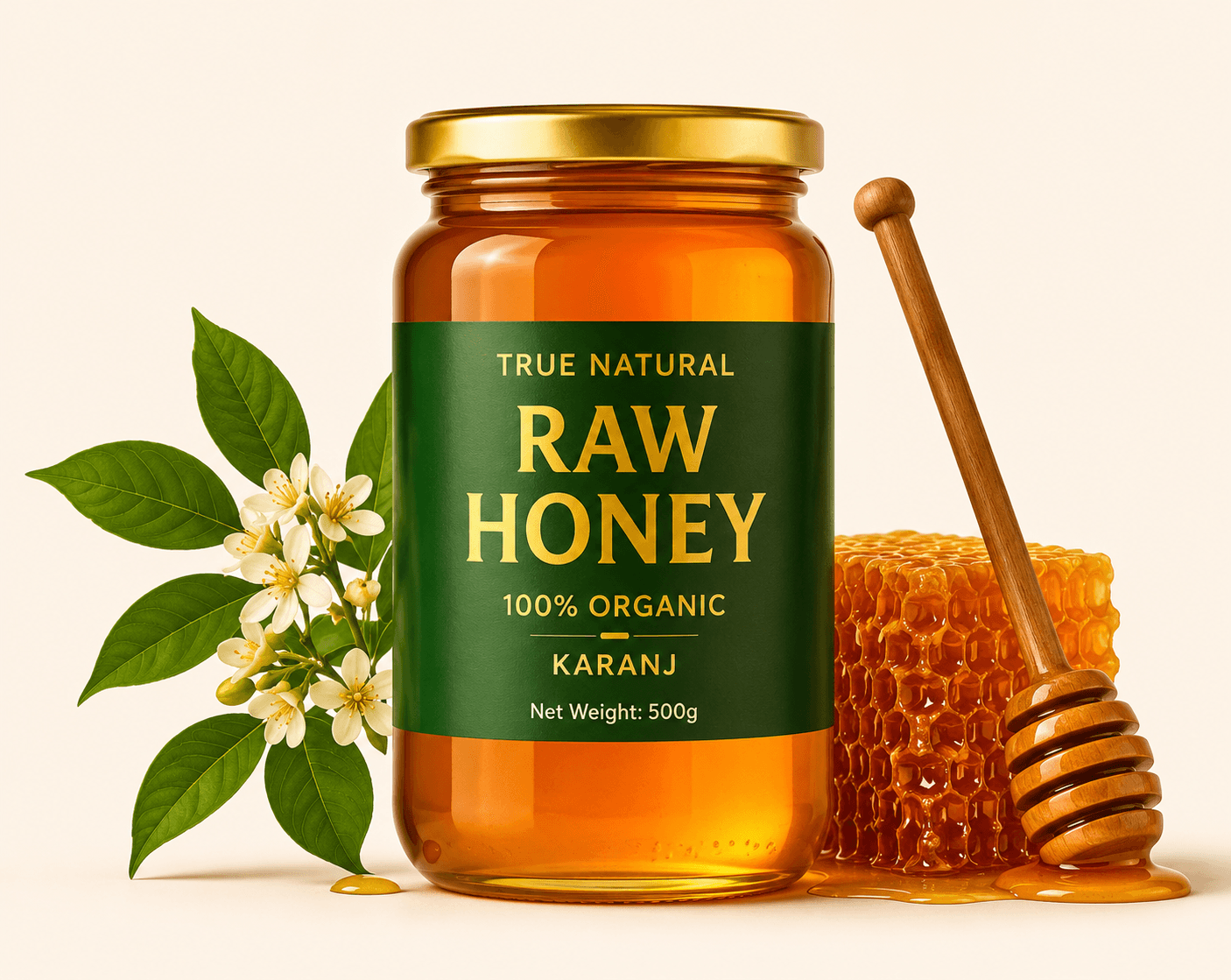 True Natural Raw Karanj Honey jar — pure, unfiltered, straight from the forest