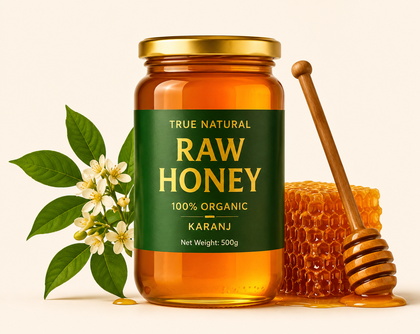 True Natural Raw Karanj Honey jar — pure, unfiltered, straight from the forest